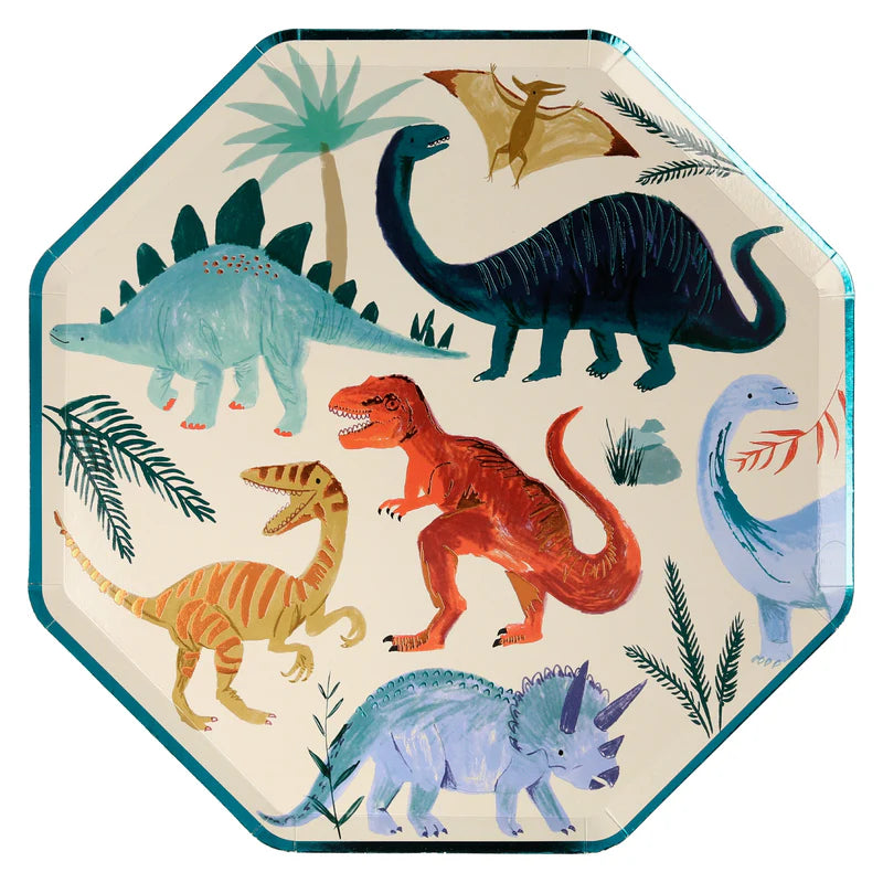 Girl Dinosaur Party Plates - 16 Count, 9 Inch Dinner Plates For Dino Themed Birthday Decorations
