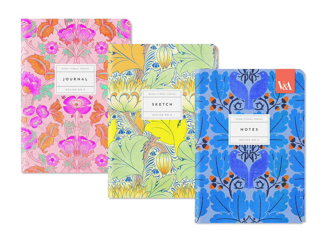 Neon Floral Stitched Notebook Set