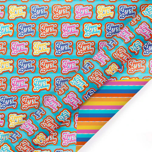 Stripe & HBD Reversible Wrapping Paper