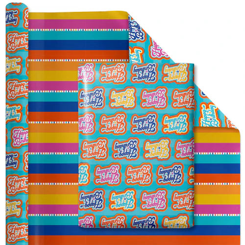 Stripe & HBD Reversible Wrapping Paper