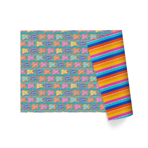 Stripe & HBD Reversible Wrapping Paper