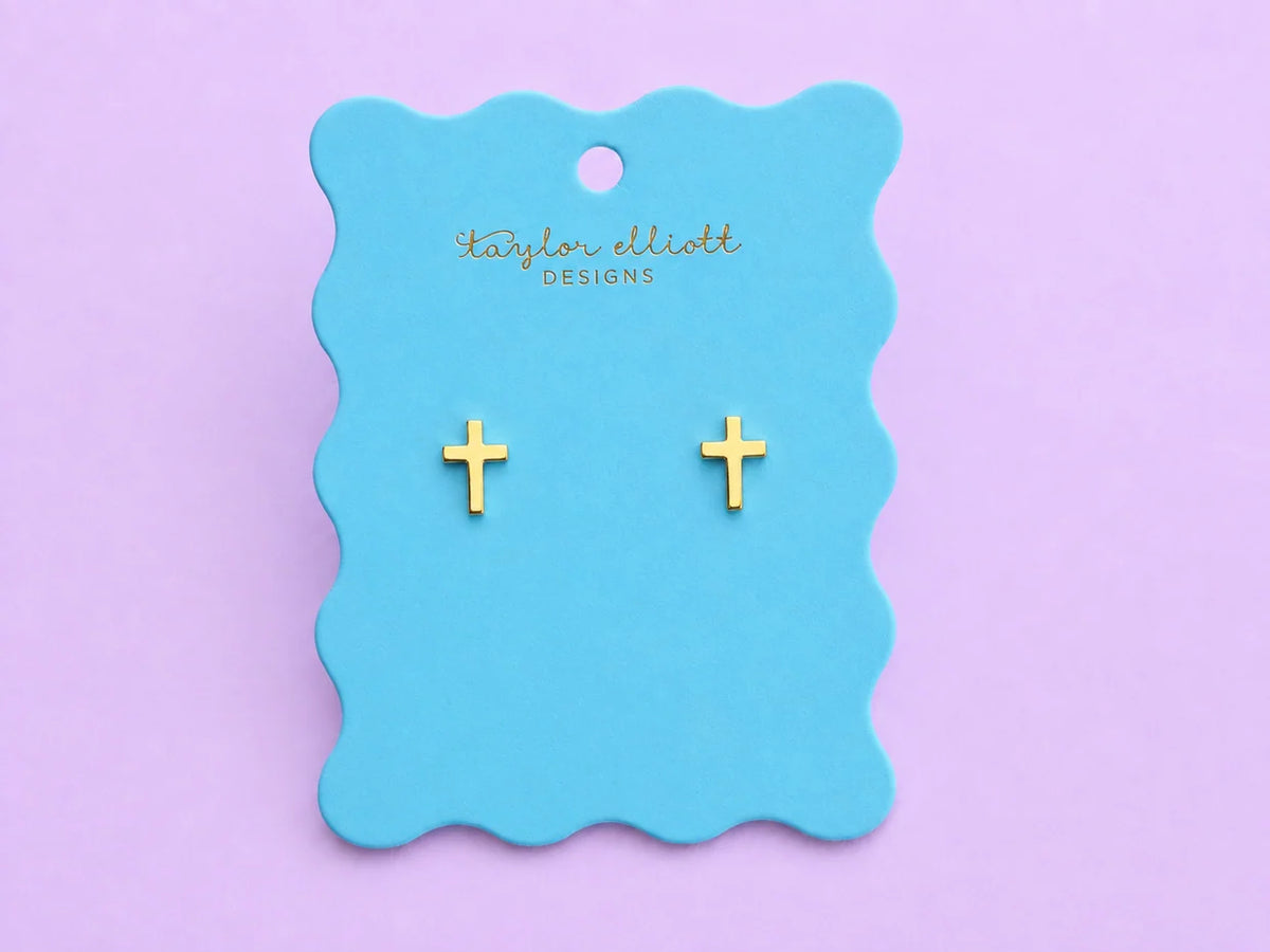 Beatrice Gold Cross Stud Earrings