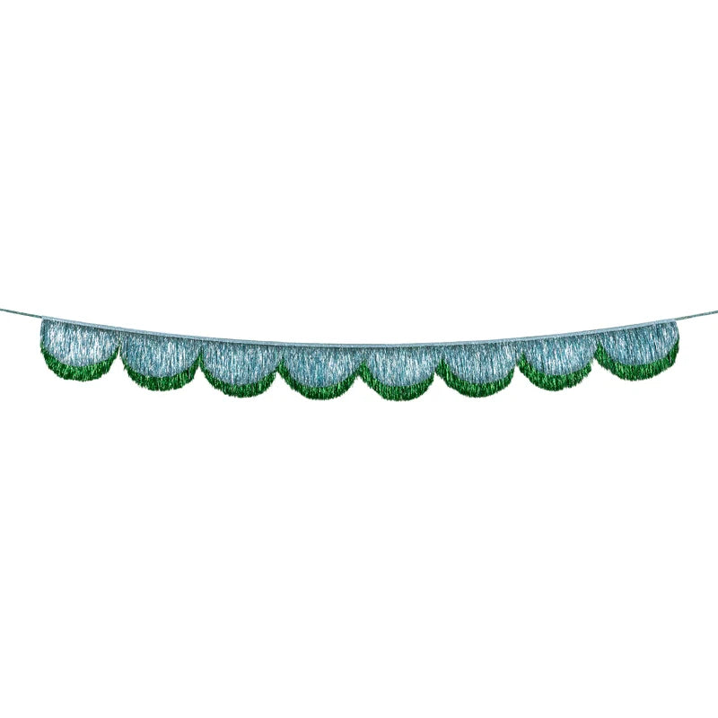 Blue Tinsel Scallop Garland