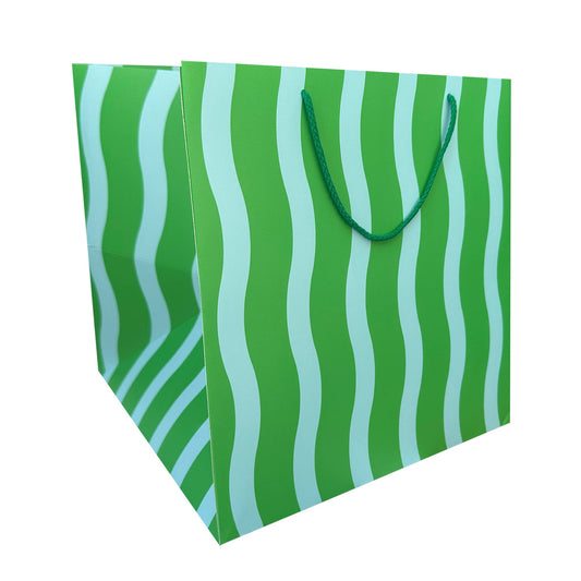 Green/Aqua Fussy Stripe Large Square Gift Bag