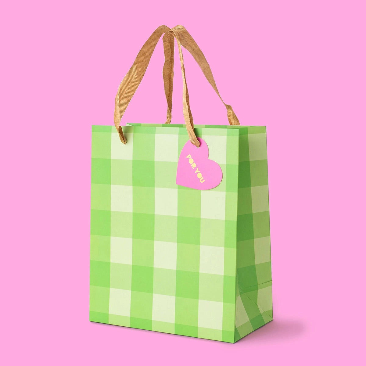 Green Gingham Gift Bag, Medium