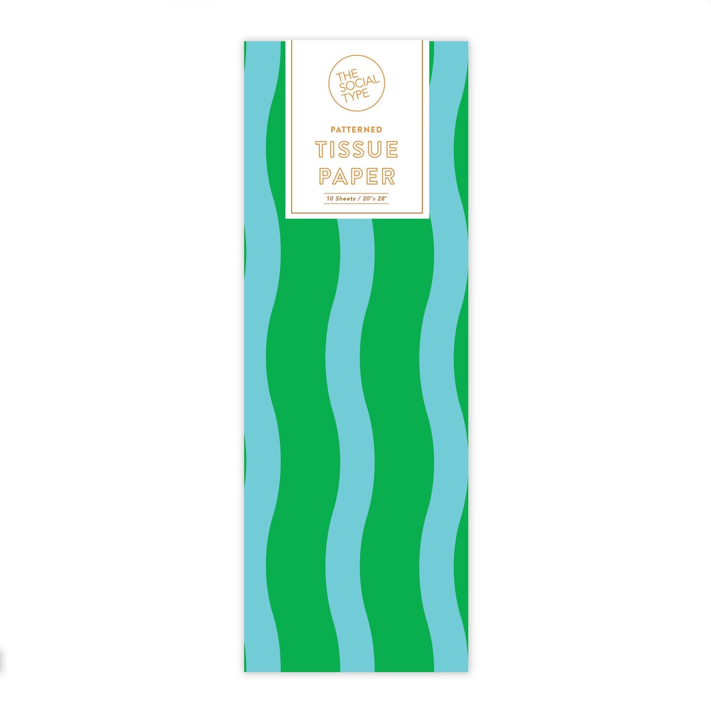 Green/Aqua - Fussy Stripe Tissue Paper