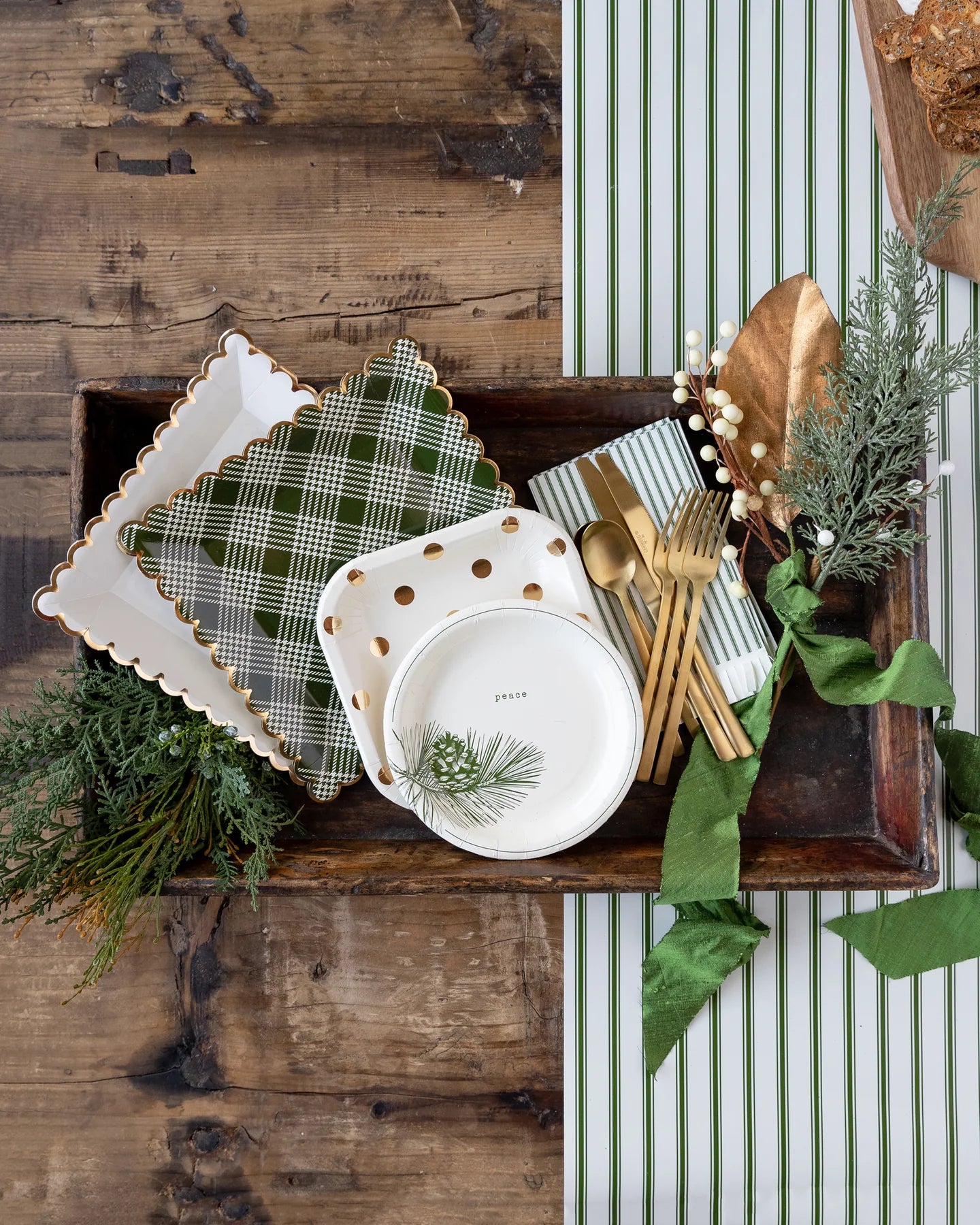 Green Ticking Table Runner