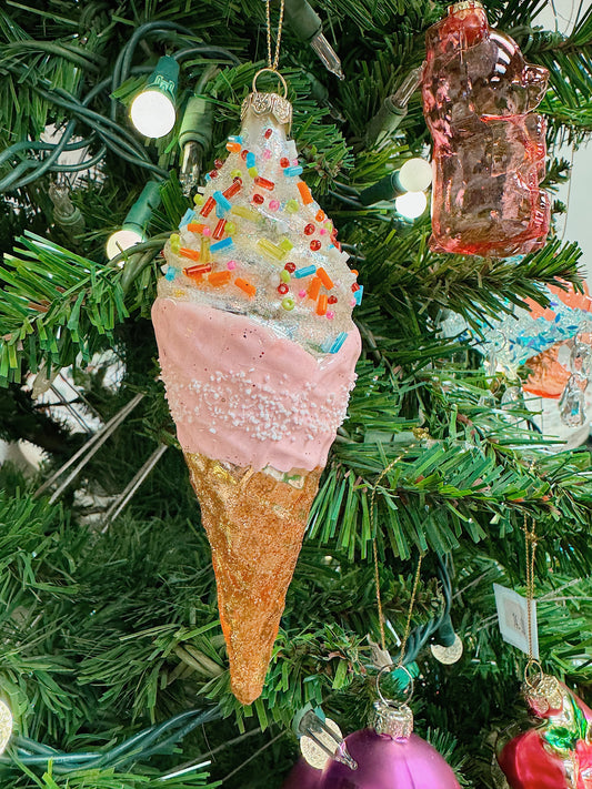 Ice Cream Plz Ornament - Pink