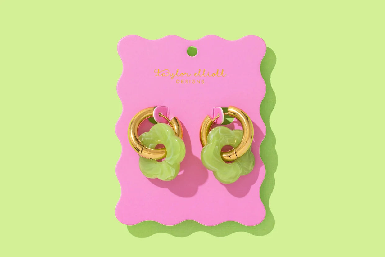 Laurel Green Acrylic Huggie Earrings