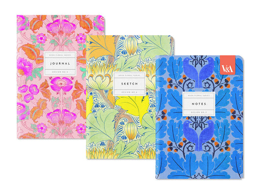 Neon Floral Stitched Notebook Set