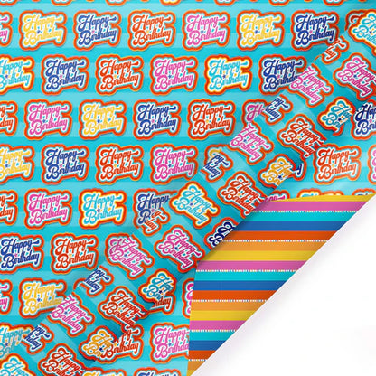 Stripe & HBD Reversible Wrapping Paper