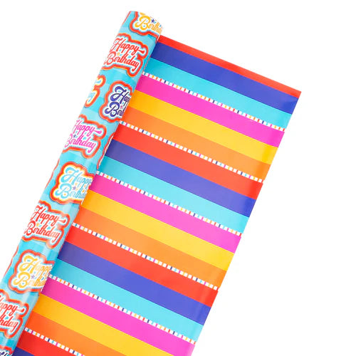 Stripe & HBD Reversible Wrapping Paper
