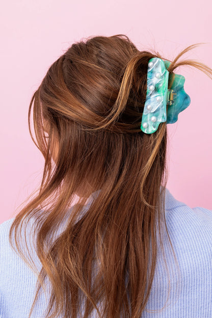 Turquoise + Pearl Claw Clip