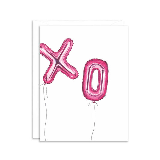 Pink XO Balloons Watercolor Greeting Card