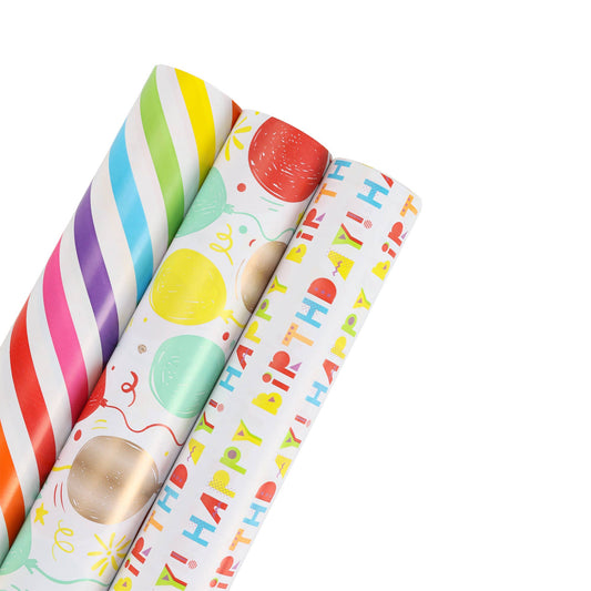Birthday Wrapping Paper Roll, 3 Pack